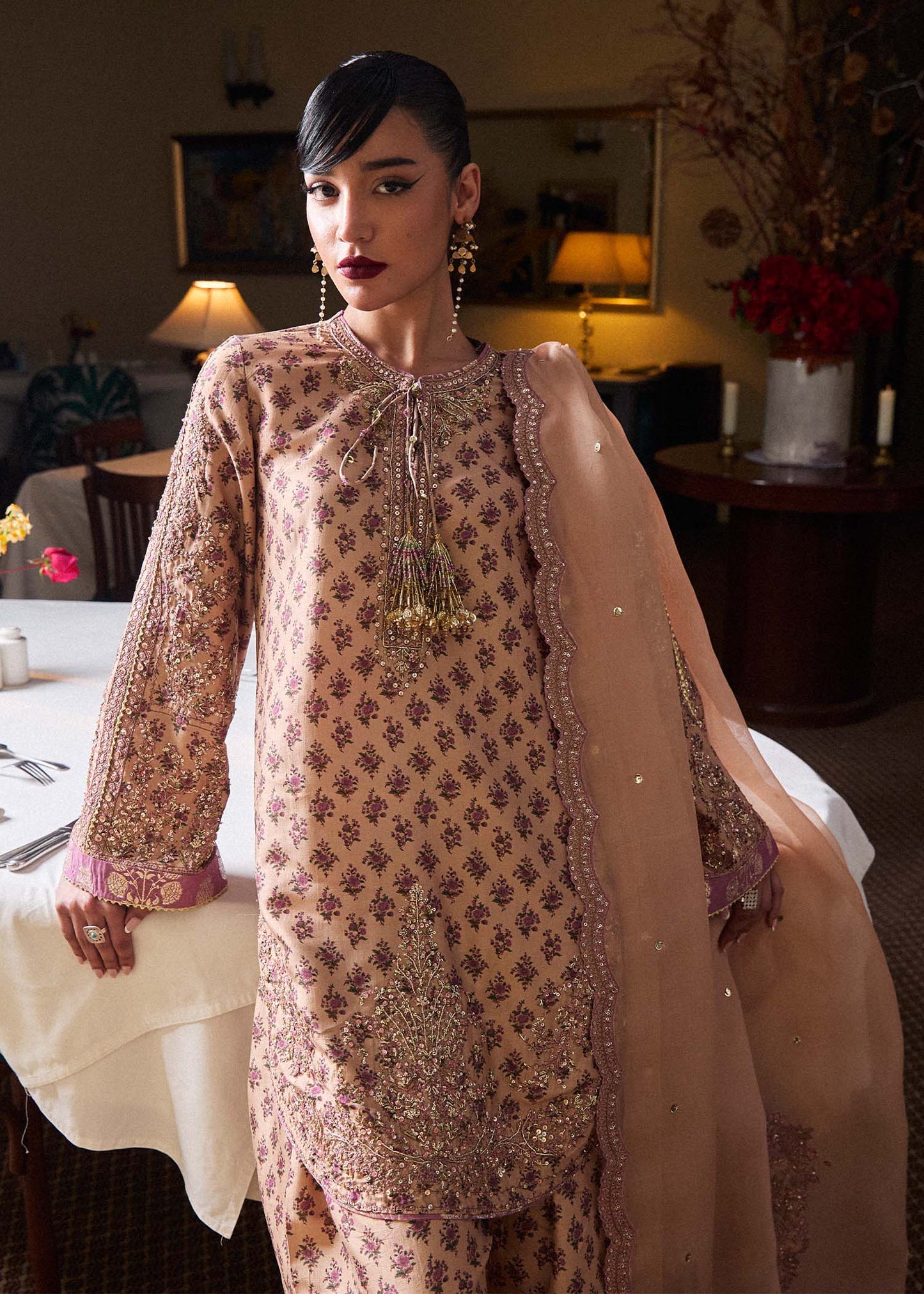 Hussain Rehar | SS Luxury Pret 25 | Fran M Beige Pure Raw Silk