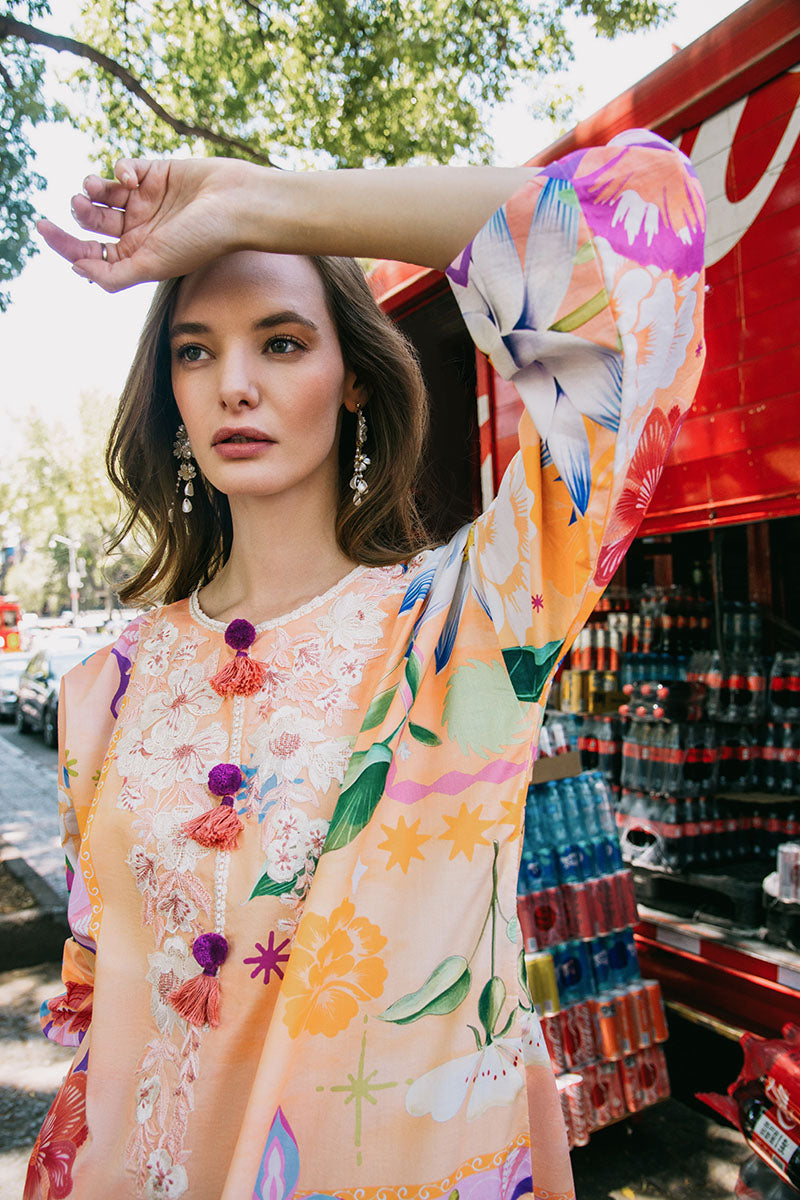 Mushq | La Dolce Hemline Prints 25 | Angels Song M Peach Lawn