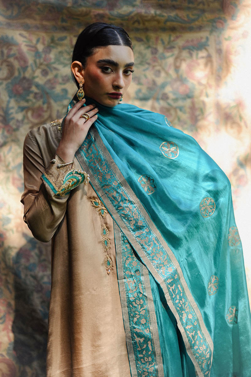 Hue Pret | Farasha Luxury Pret | Azeena Custom Size Dusty Beige Pure Silk