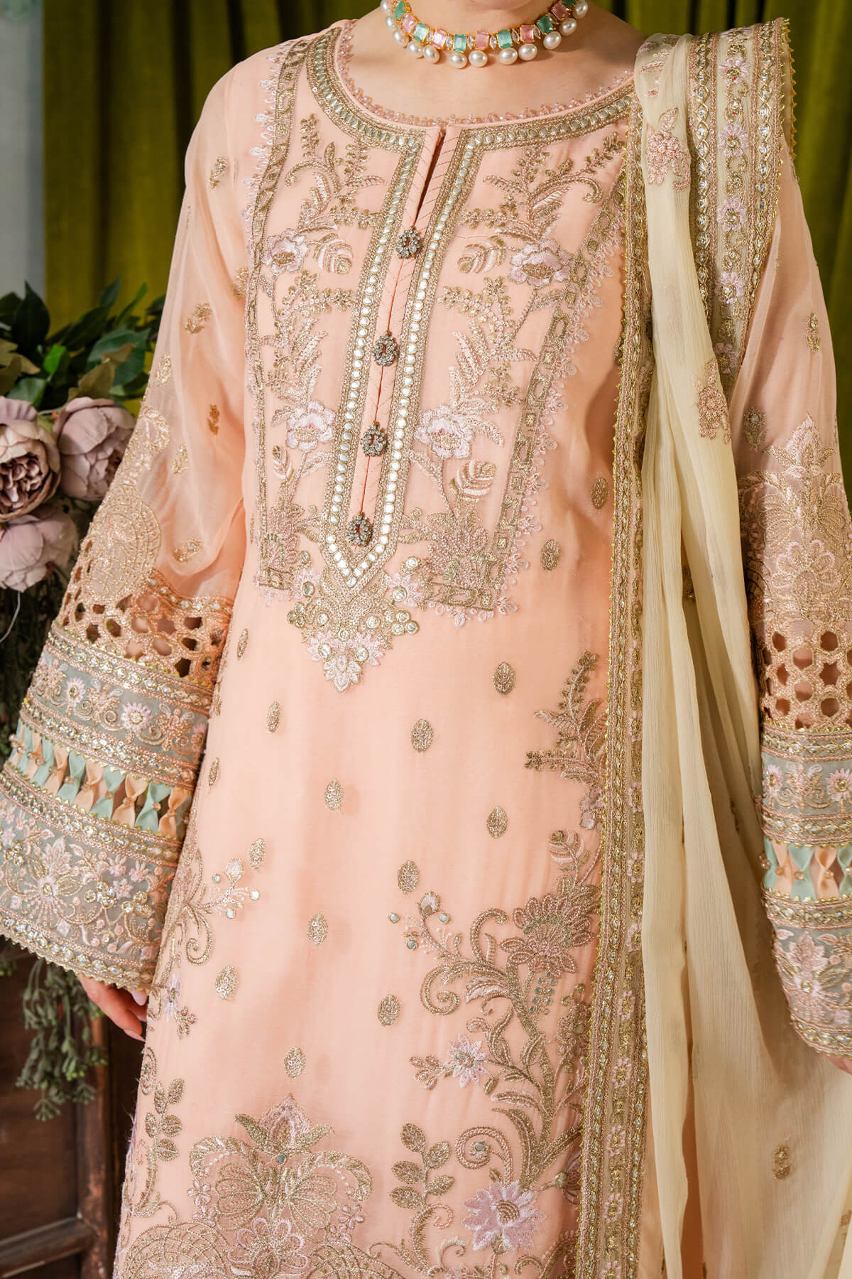 Imrozia Premium | Naina Chiffon | I-193 Kashud - Pakistani Designer Dress - by Imrozia Premium | Type: Formal - 100% Original at Saira Sultan