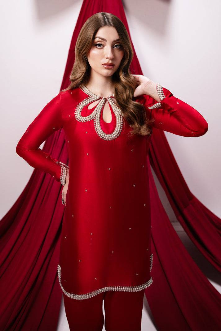 Raja Salahuddin | House of Mina | Crimson - Pakistani Designer Dress - by Raja Salahuddin | Type: Ladies Clothes - 100% Original at Saira Sultan
