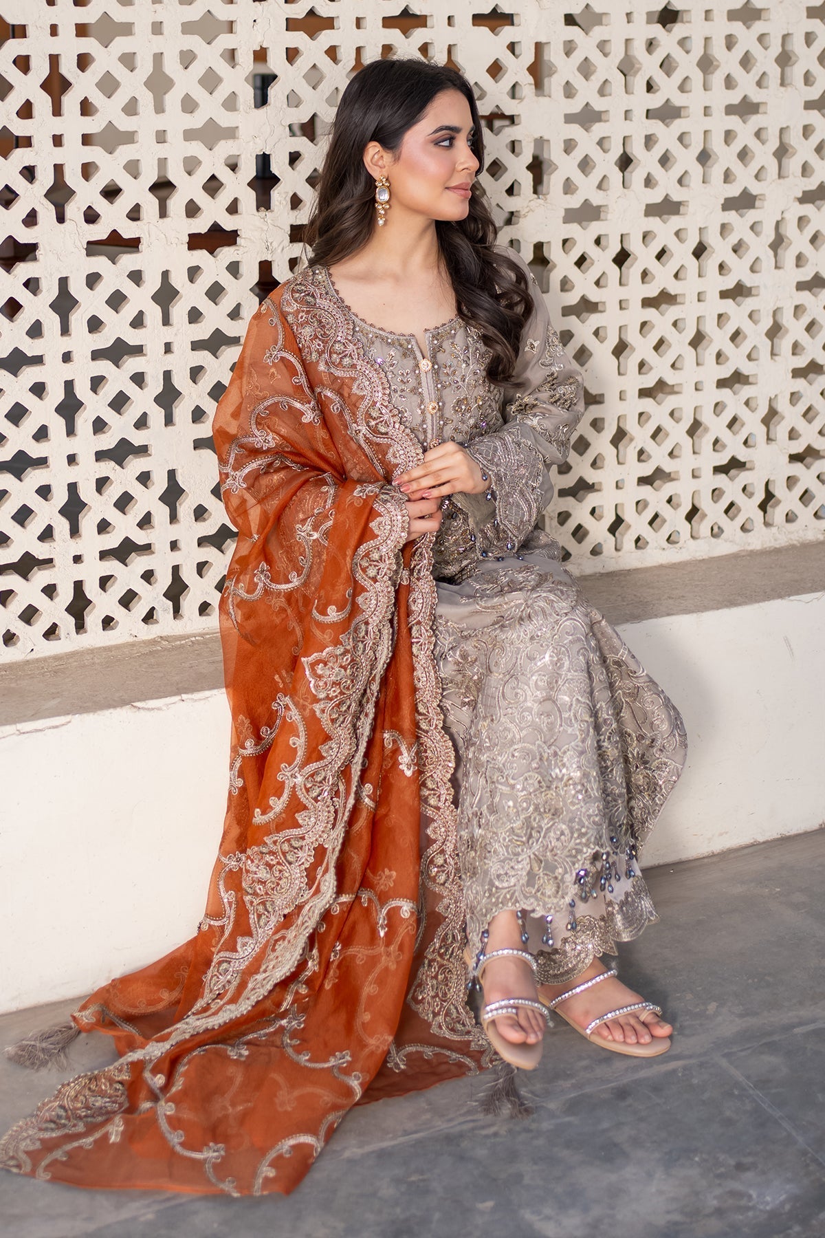 Imrozia Premium | Meeras Luxury Eid 25 | I-227 MISR S Mouse Gray Organza