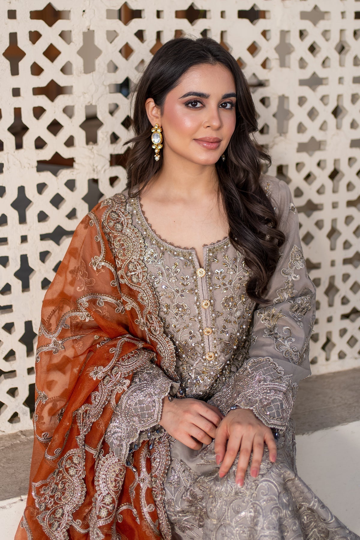 Imrozia Premium | Meeras Luxury Eid 25 | I-227 MISR Custom Size Mouse Gray Organza