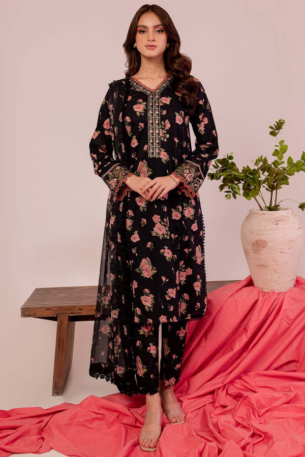 Farasha | Printed Essentials | Black Scarlet XS Black Lawn