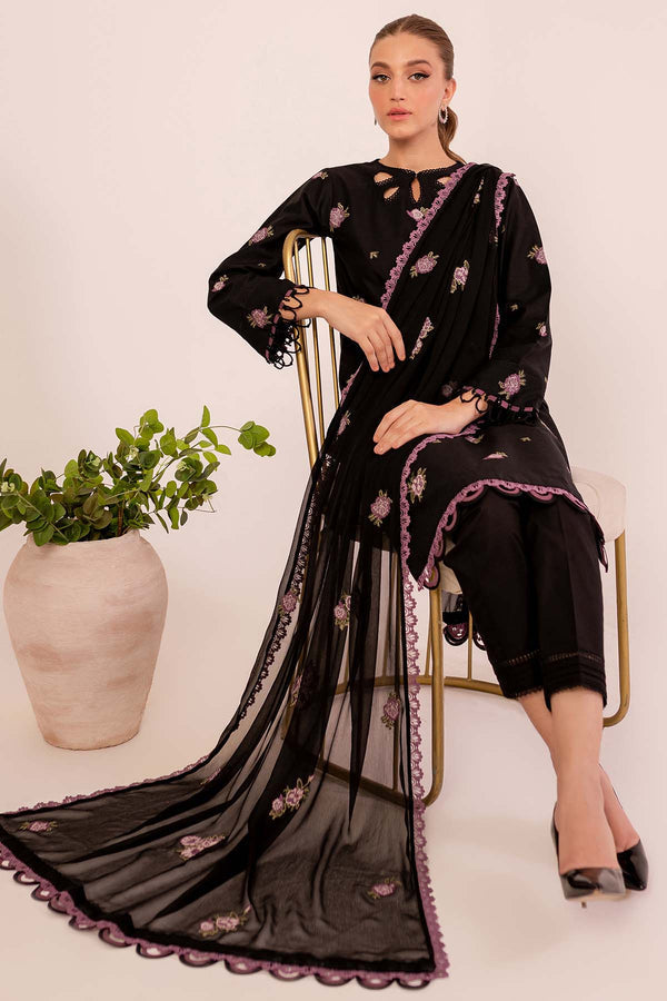 Farasha | Summer Weaves Embroidered Lawn | MYSTIQUE XL Black Lawn