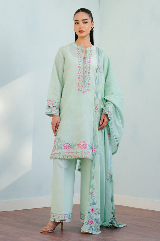 Zara Shahjahan | Coco Lawn 25 | INDI-9A XS Light Ferozi Gray Jacquard