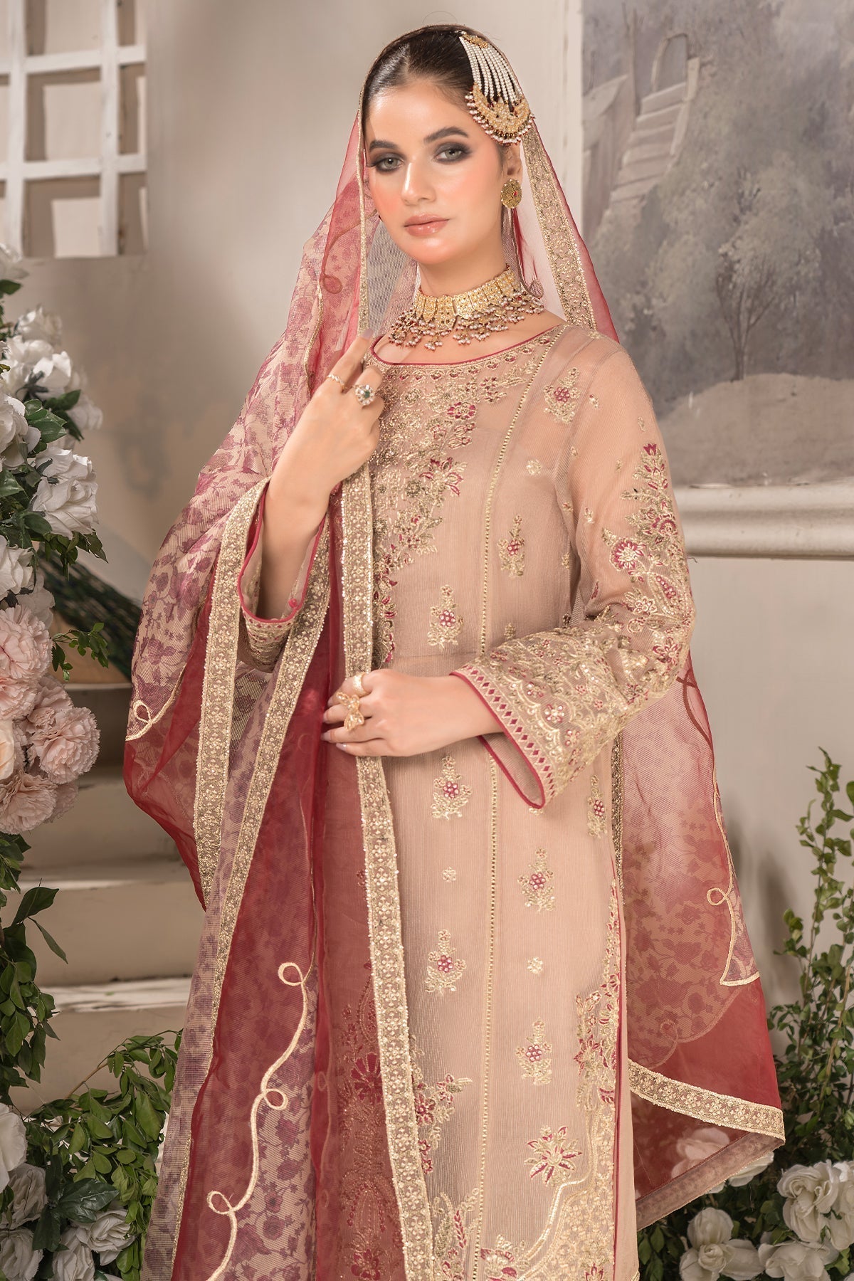 Imrozia Premium | Dilkash Formals | IP-111 Taneesha XL Pinkish Gray Khadi Net