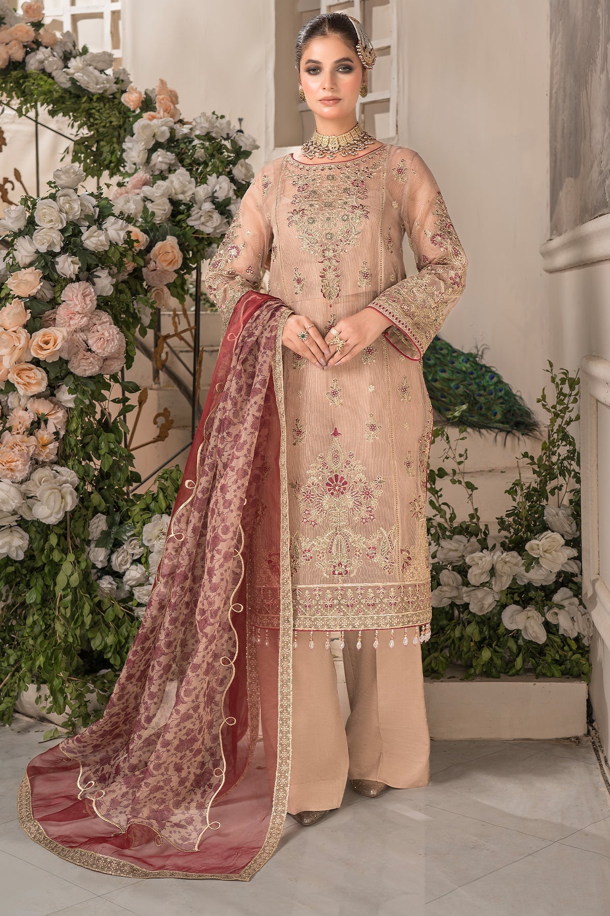 Imrozia Premium | Dilkash Formals | IP-111 Taneesha S Pinkish Gray Khadi Net