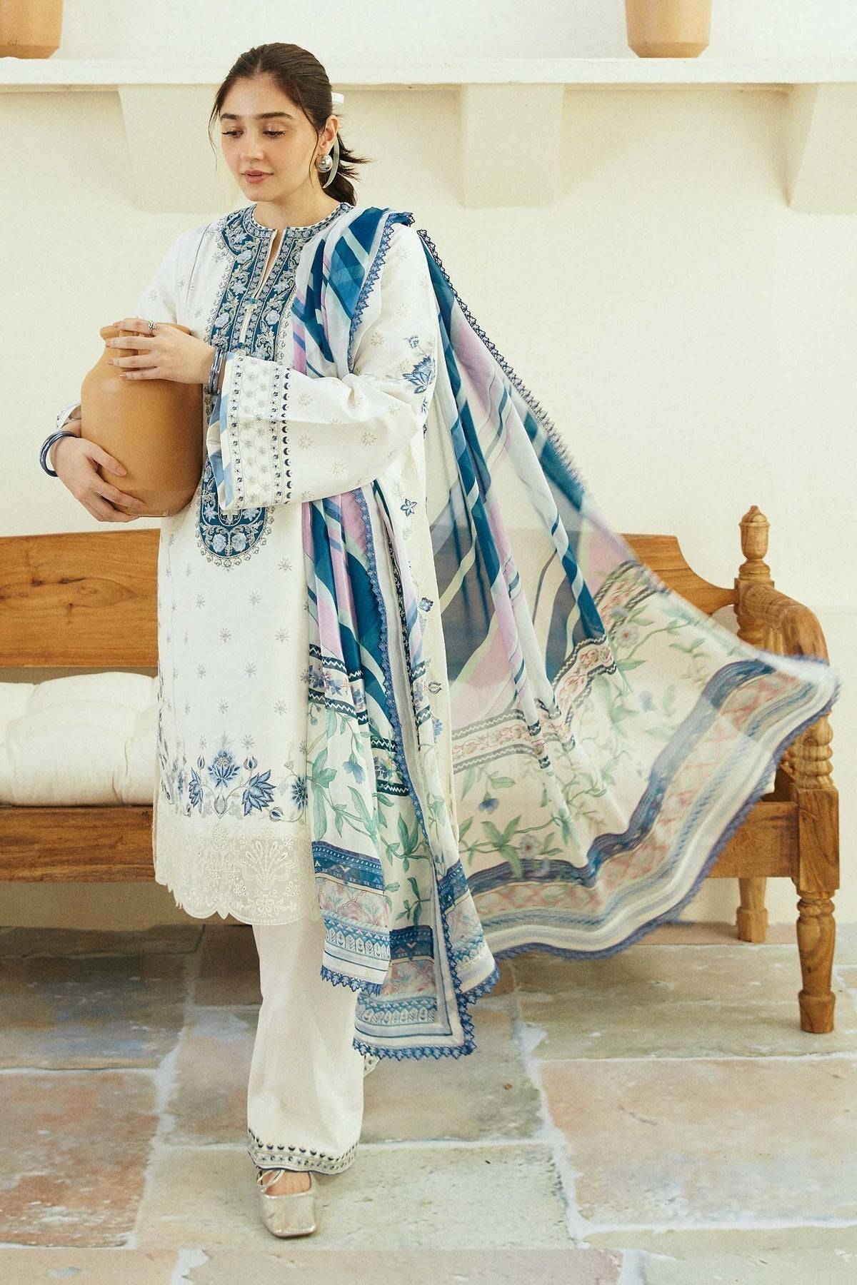 Zara Shahjahan | Coco Lawn Eid Edit 24 | IVORY-D4 - Pakistani Designer Dress - by Zara Shahjahan | Type: Luxury - 100% Original at Saira Sultan