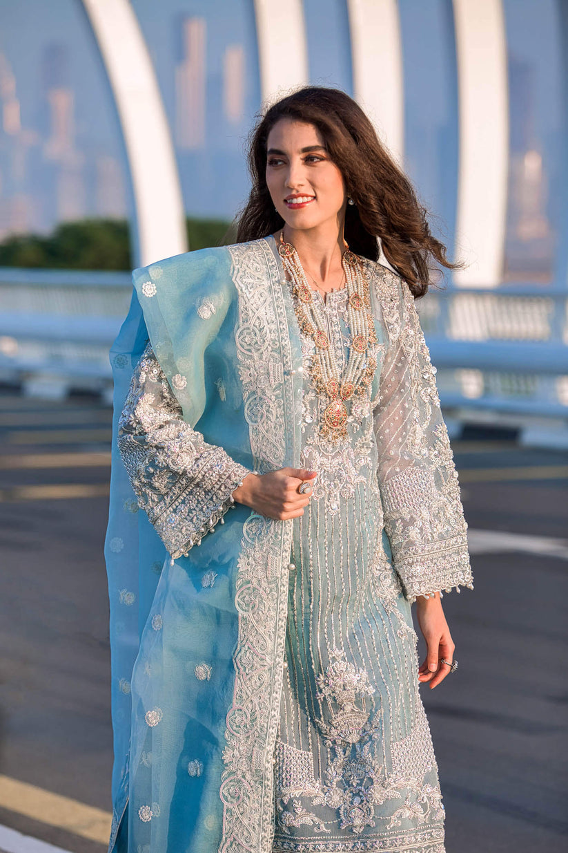 Kara | Kamdani Festive Collection | Icy Cascade M Light Blue Cotton Net