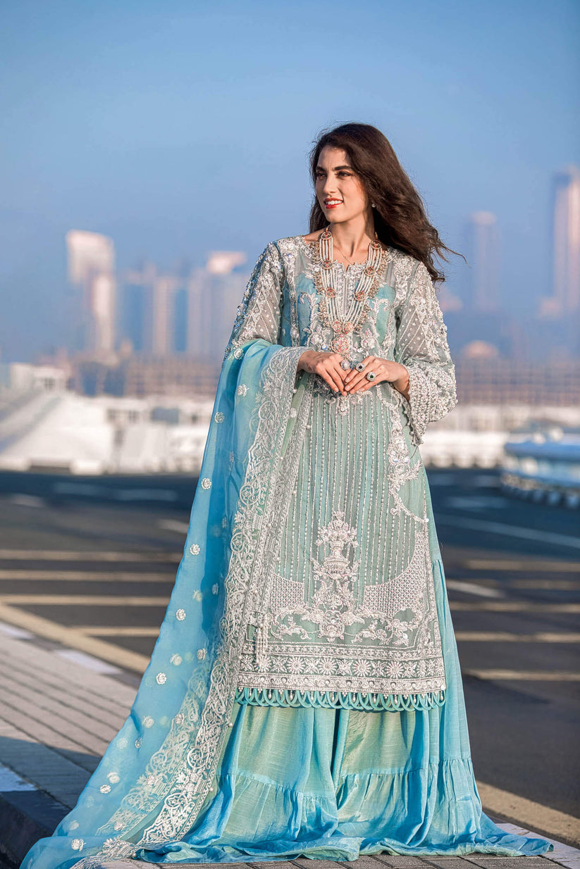 Kara | Kamdani Festive Collection | Icy Cascade XS Light Blue Cotton Net