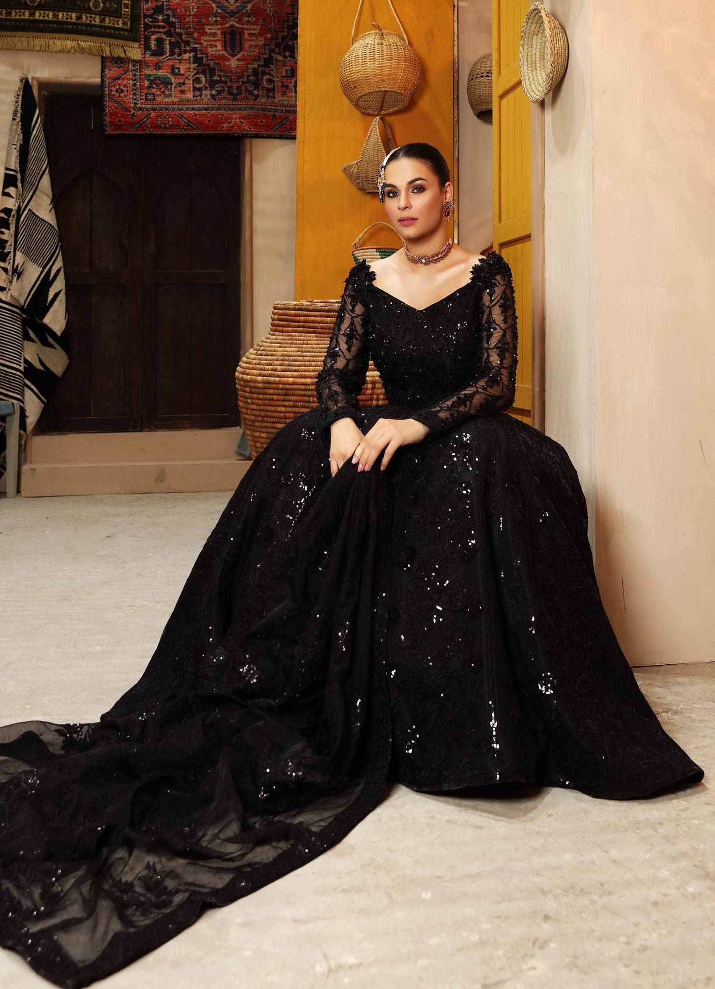 Waqas Shah | Ishq Naama | Black Blossom - Pakistani Designer Dress - by Waqas Shah | Type: Formal - 100% Original at Saira Sultan
