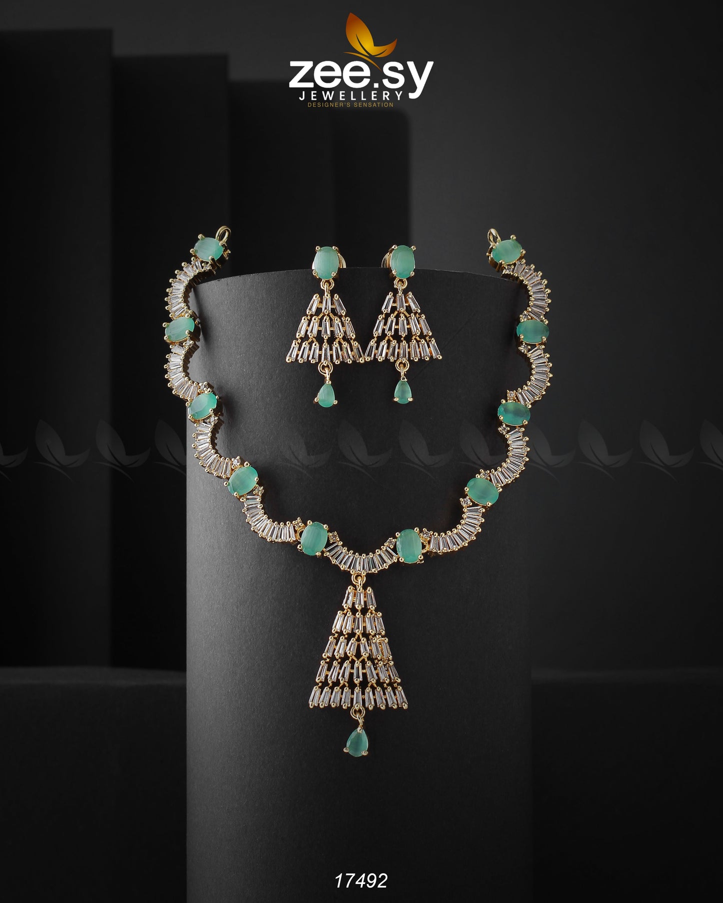 Italian Zircon Necklace Golden Mint Green