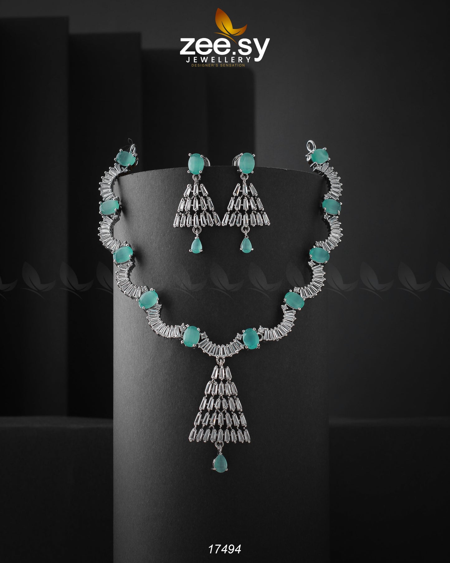 Italian Zircon Necklace Silver Mint Green