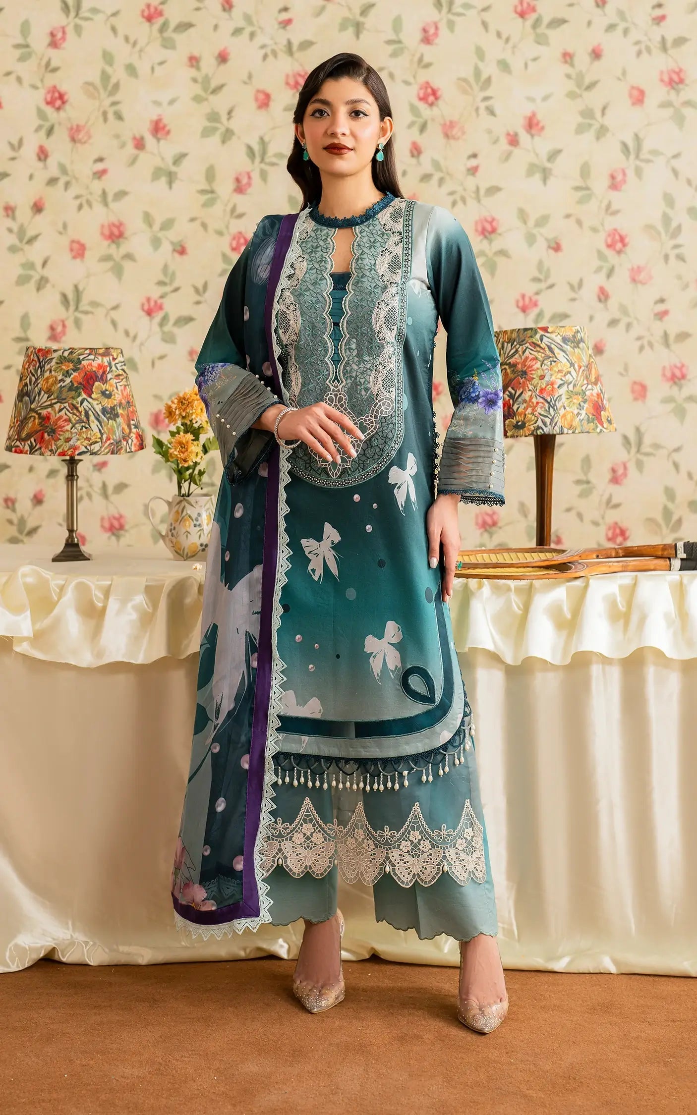 Asifa and Nabeel | Meraki Vintage 25 | Jal (MVL25-09) XS Blue Lawn