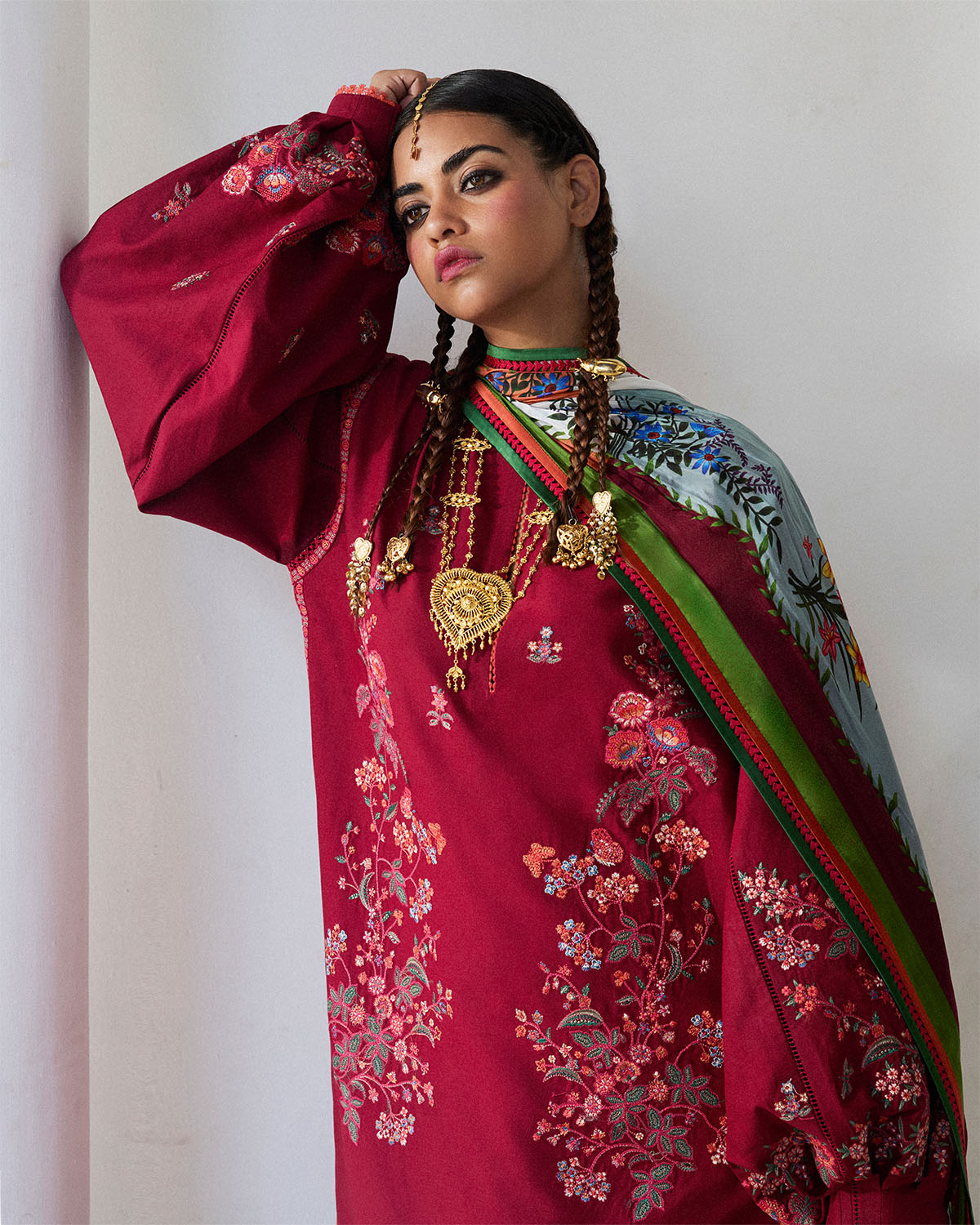 Jugnu | SS 25 | Kunar L Deep Red Cotton