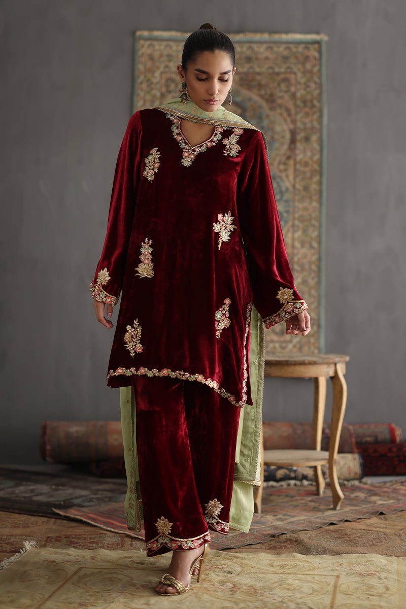 Sana Abbas | Velvet Formals | KARLA XS Maroon Velvet
