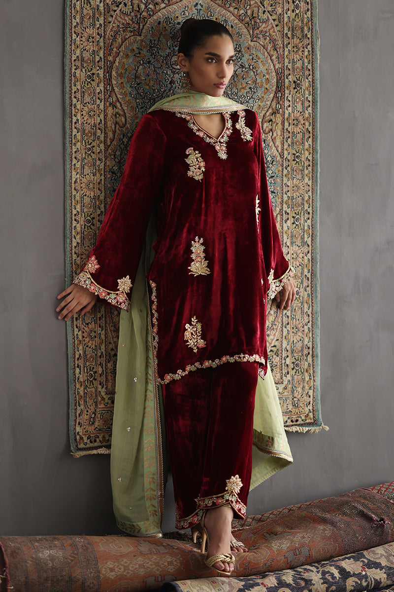 Sana Abbas | Velvet Formals | KARLA L Maroon Velvet