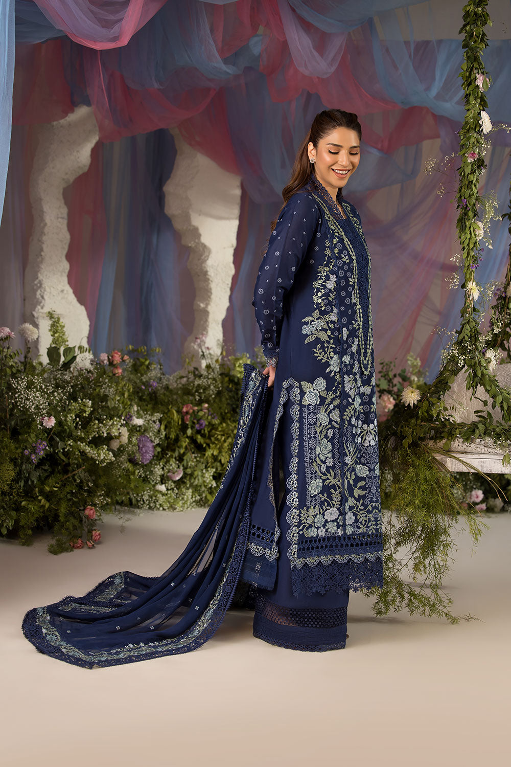 Sobia Nazir | Luxury Lawn 25 | 8A S Navy Blue Lawn