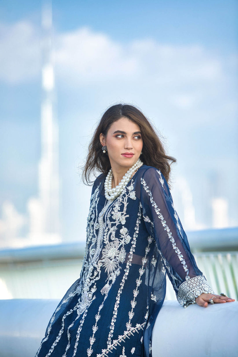 Kara | Kamdani Festive Collection | Lapis Dream Custom Size Navy Cotton Net