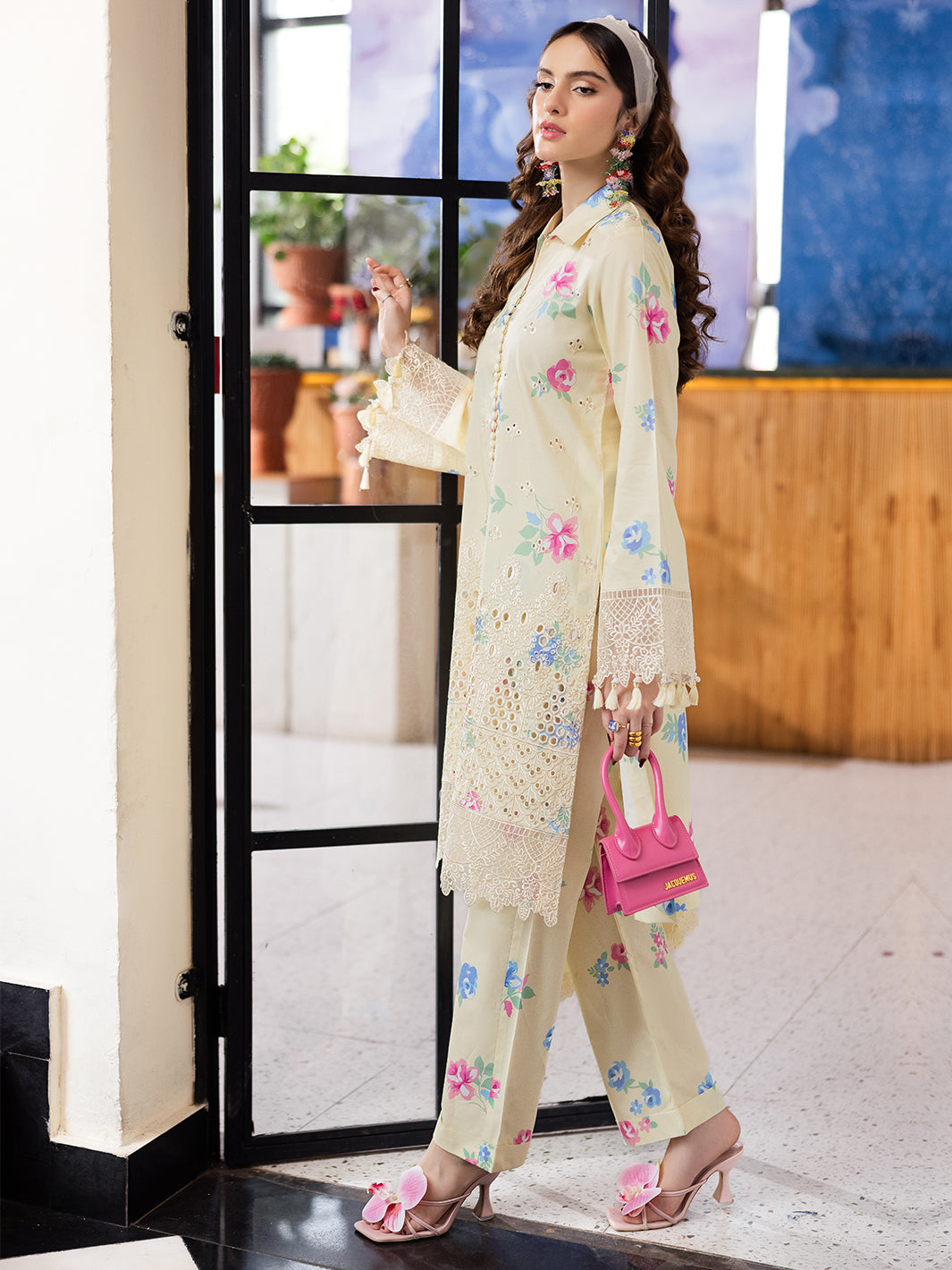 Mahnur | After Hours Luxury Lawn 25 | Lime Lush Custom Size Cream Lawn