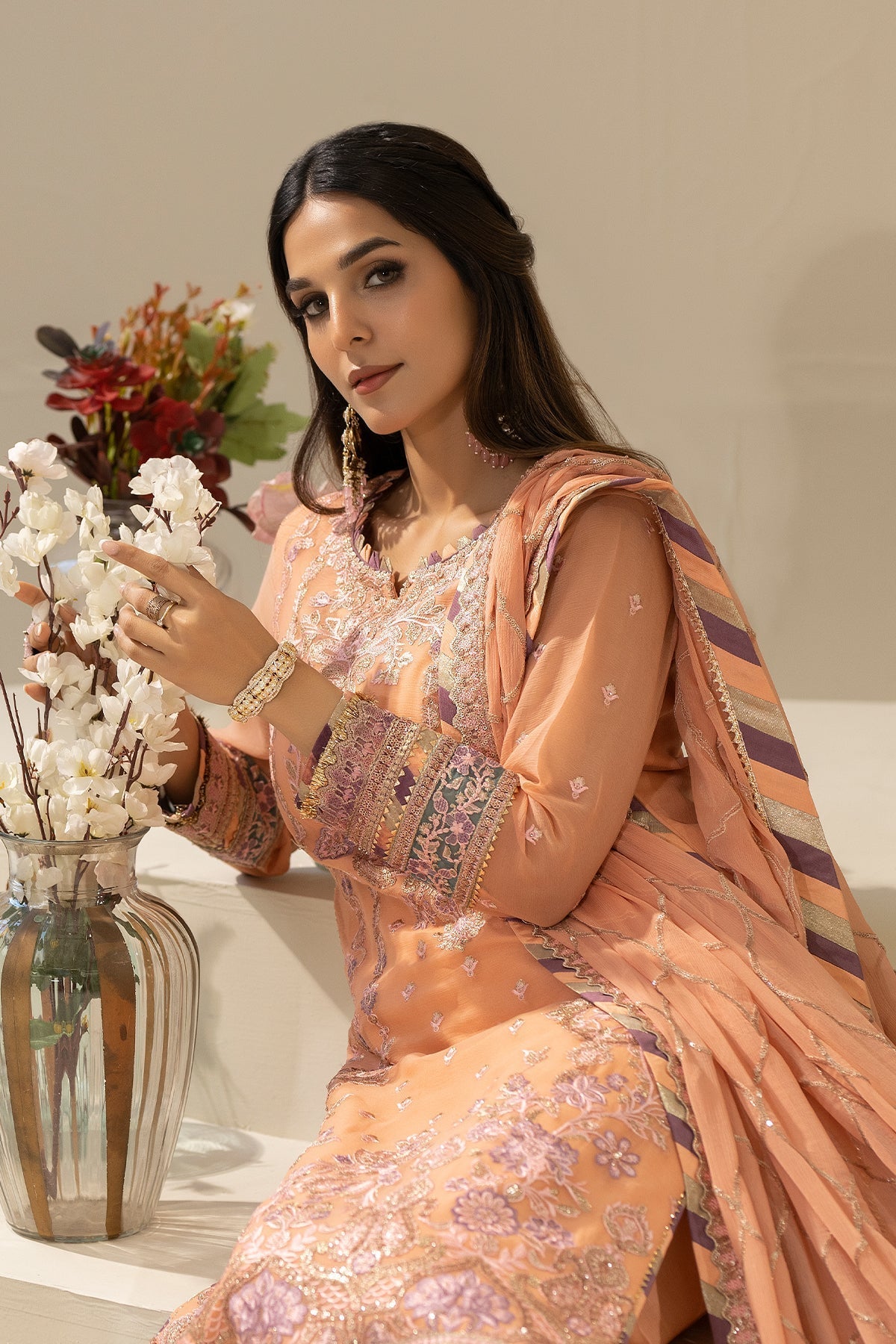 Imrozia Premium | Nisha Collection | M-83 ZIMAL L Peach Chiffon