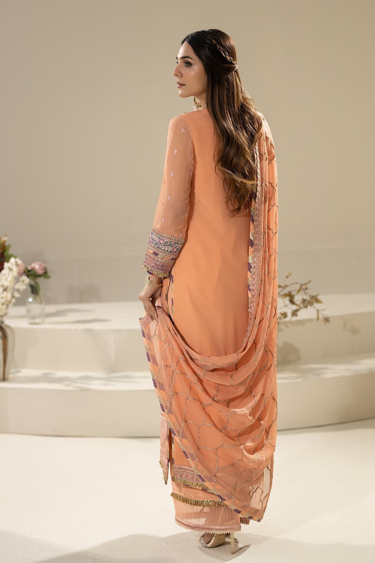 Imrozia Premium | Nisha Collection | M-83 ZIMAL S Peach Chiffon