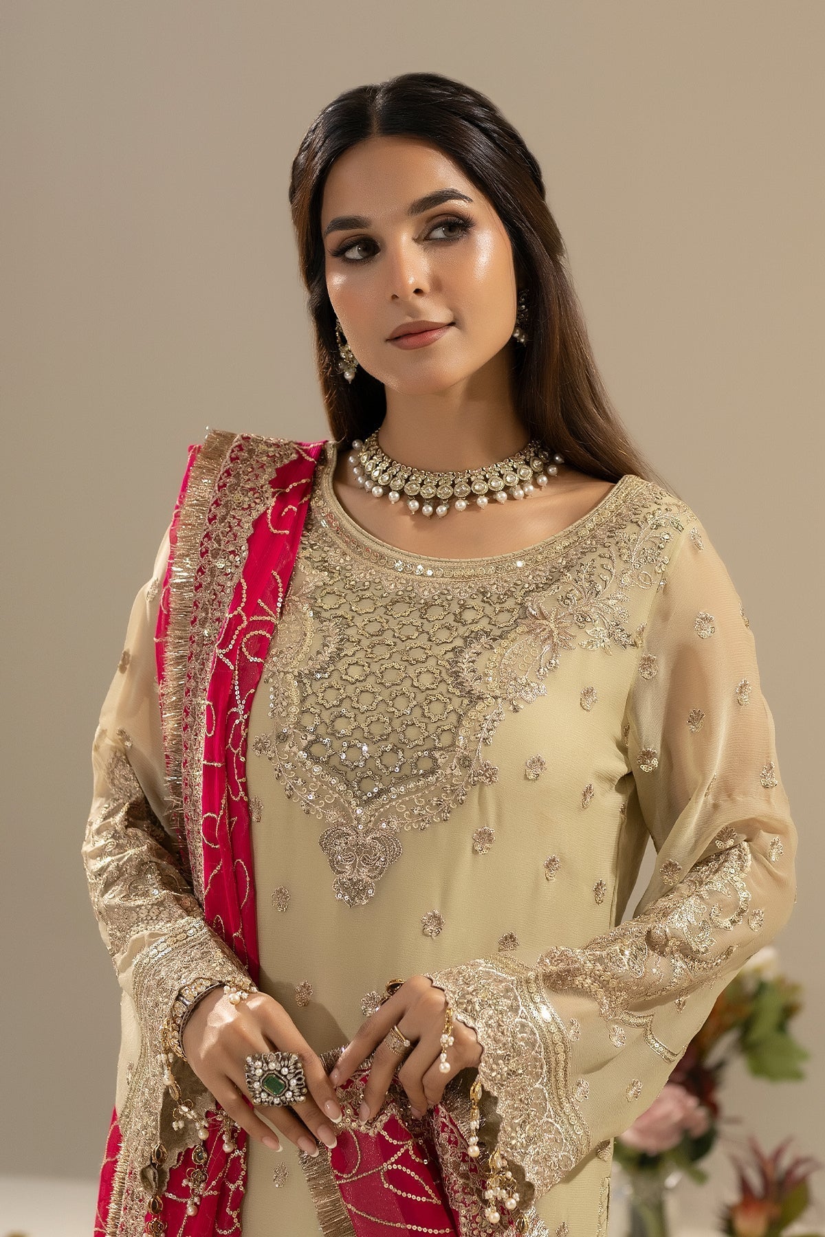 Imrozia Premium | Nisha Collection | M-88 RINZA L Beige Chiffon