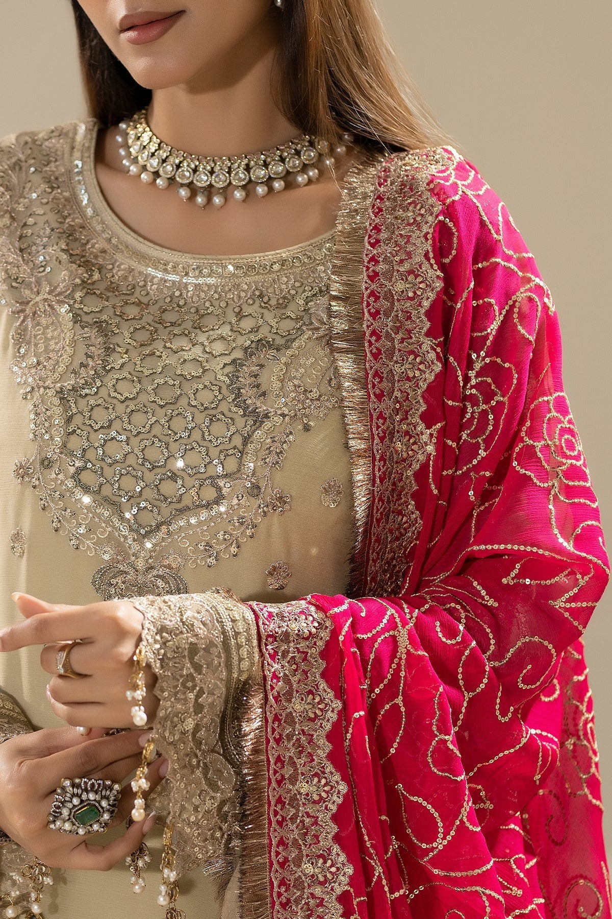 Imrozia Premium | Nisha Collection | M-88 RINZA M Beige Chiffon
