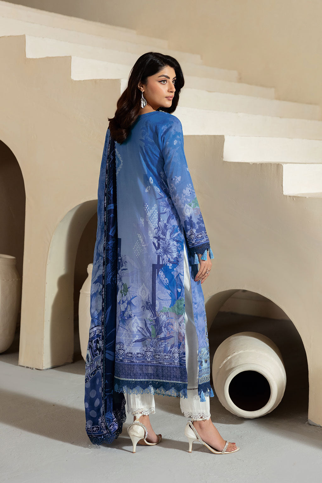 Ramsha | Mashaal Luxury Lawn | L-1302 S Persion Blue Lawn