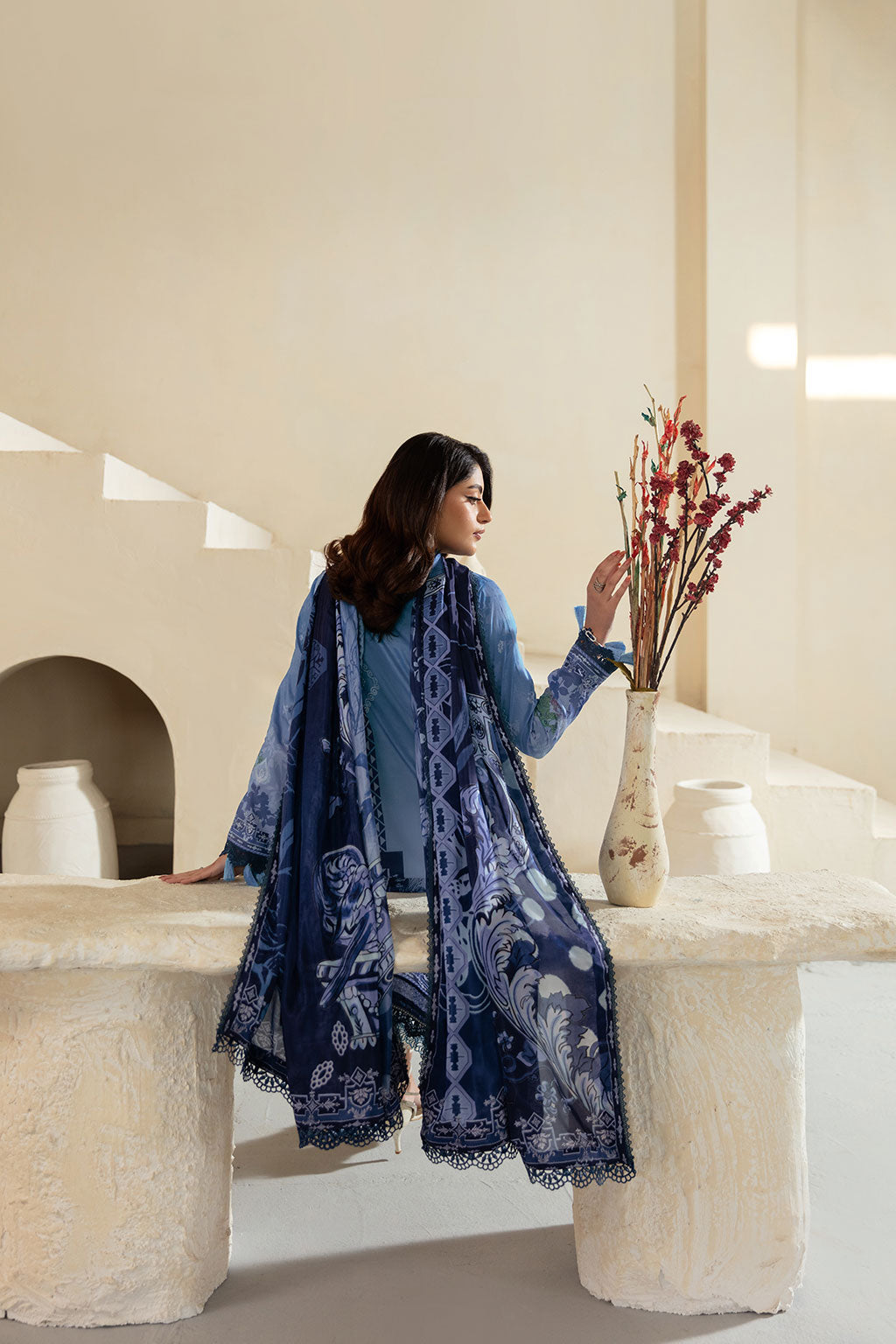 Ramsha | Mashaal Luxury Lawn | L-1302 L Persion Blue Lawn
