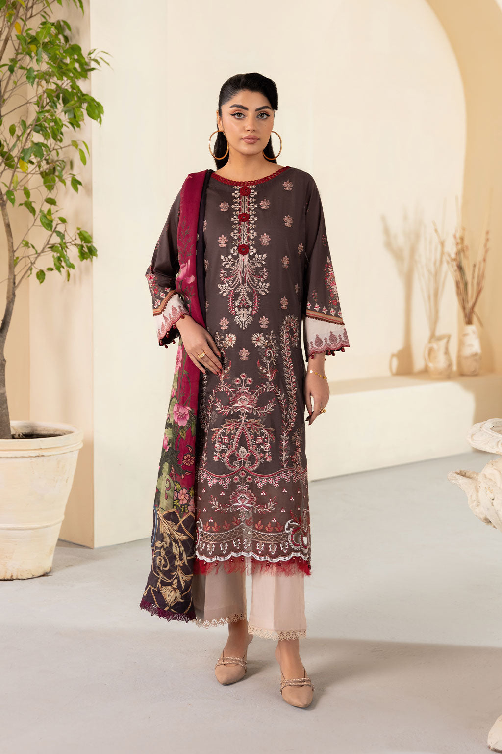 Ramsha | Mashaal Luxury Lawn | L-1309 XS Lawn Chocolate Brown