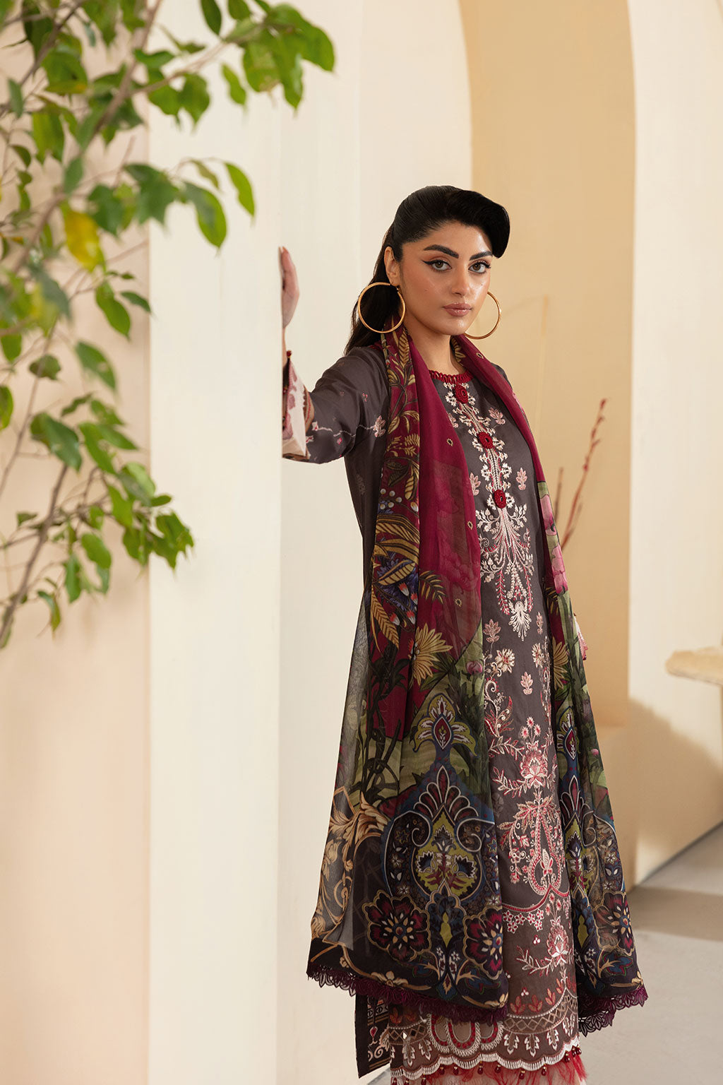 Ramsha | Mashaal Luxury Lawn | L-1309 L Lawn Chocolate Brown