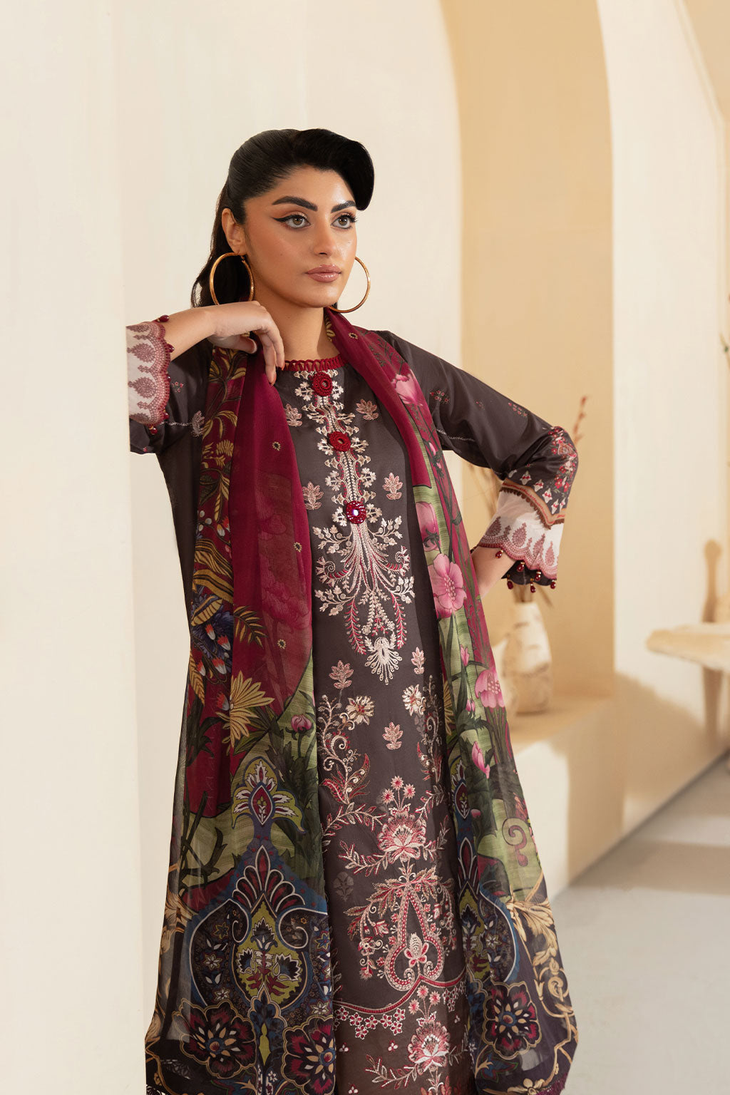 Ramsha | Mashaal Luxury Lawn | L-1309 M Lawn Chocolate Brown