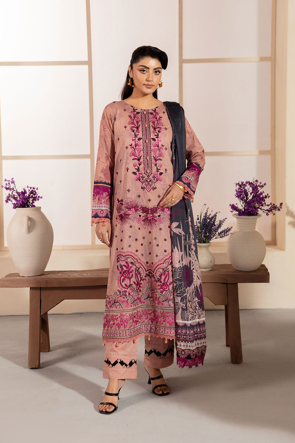 Ramsha | Mashaal Luxury Lawn | L-1306 XS Soft Pink Lawn