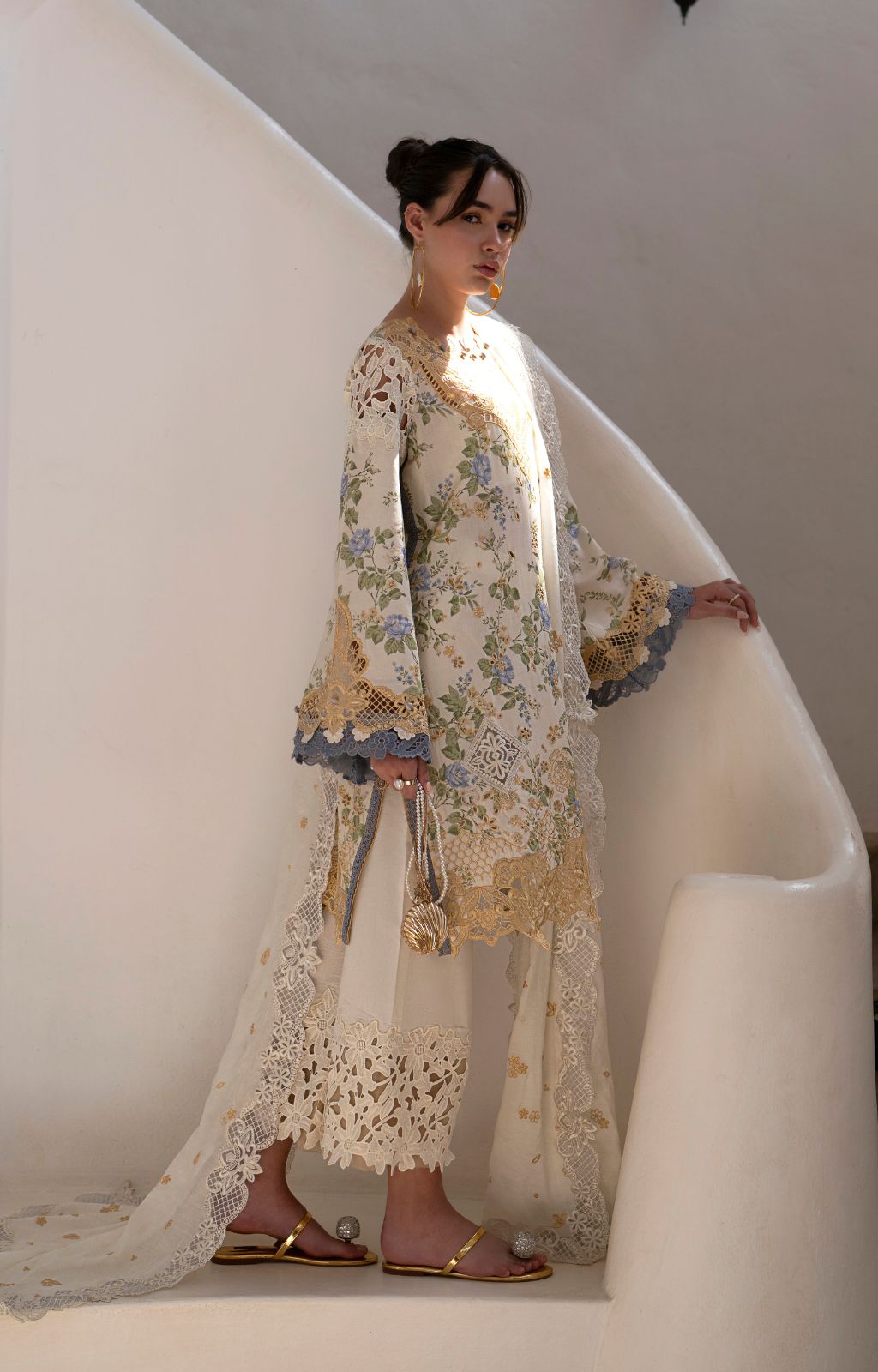 AJR Couture | Printakari Lawn 25 | Maze XL Off White Lawn