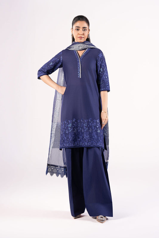 Maria B | Basics RTW | 3 Pc Embroidered Dobby Suit | MB-CS25-137 XS Navy Blue Dobby