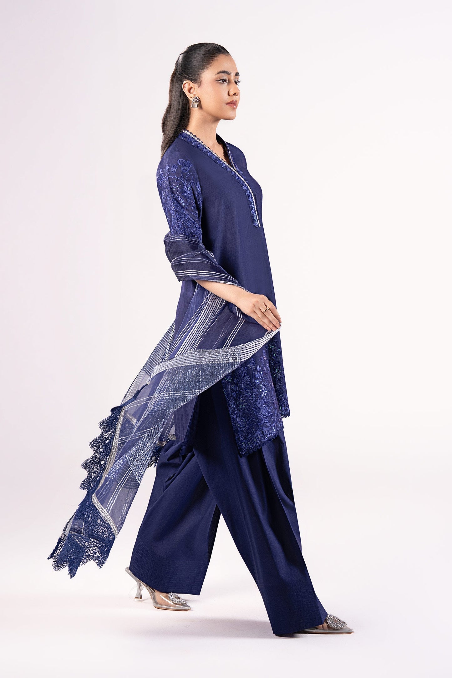 Maria B | Basics RTW | 3 Pc Embroidered Dobby Suit | MB-CS25-137 L Navy Blue Dobby