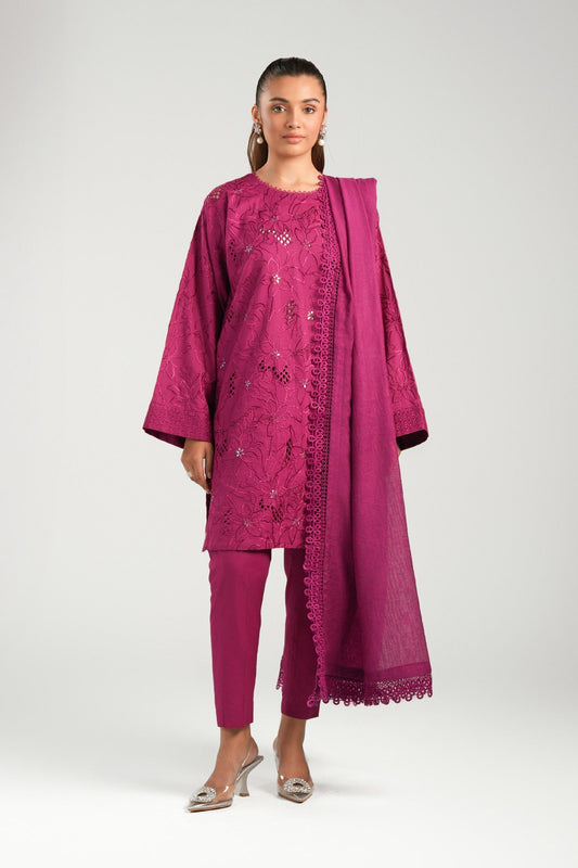 Maria B | Basics RTW | 3 Pc Embroidered Dobby Suit | MB-CS25-138 XS Magenta Dobby