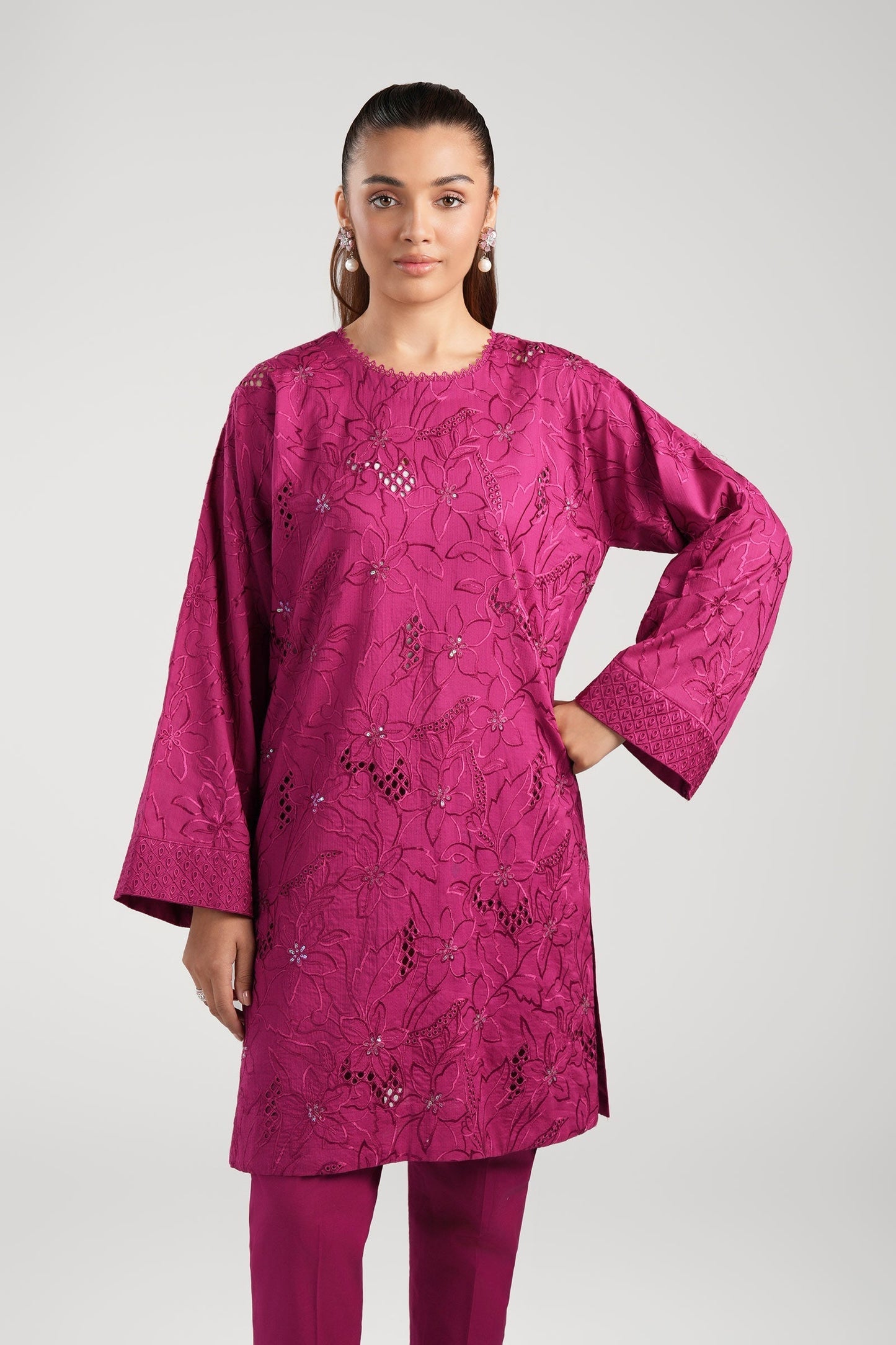 Maria B | Basics RTW | 3 Pc Embroidered Dobby Suit | MB-CS25-138 M Magenta Dobby