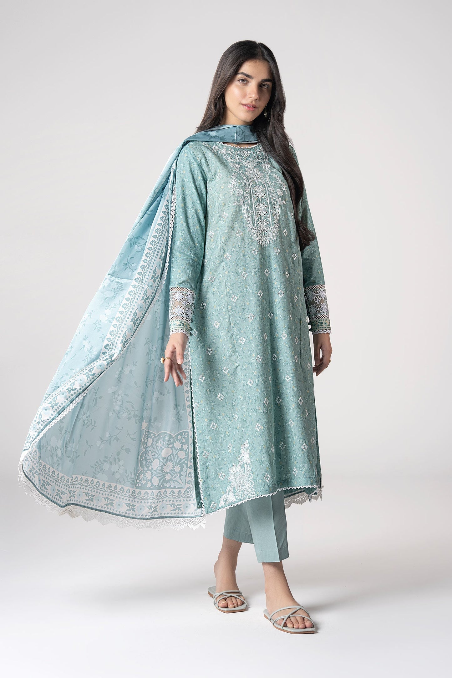 Maria B | Basics RTW | 3 Pc Embroidered Mesh Lurex Dots Suit | MB-CS25-142 L Sea Green Mesh