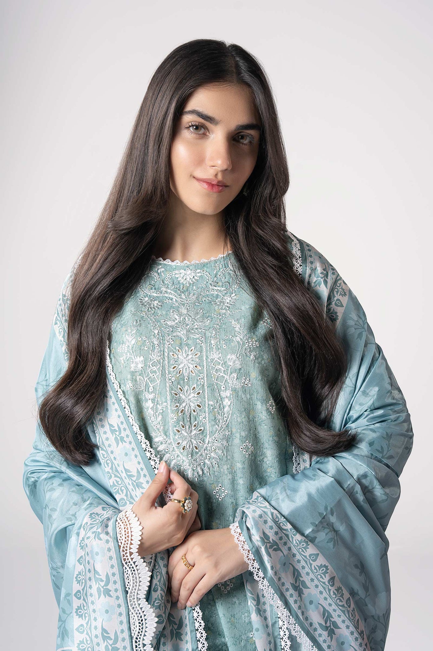 Maria B | Basics RTW | 3 Pc Embroidered Mesh Lurex Dots Suit | MB-CS25-142 M Sea Green Mesh
