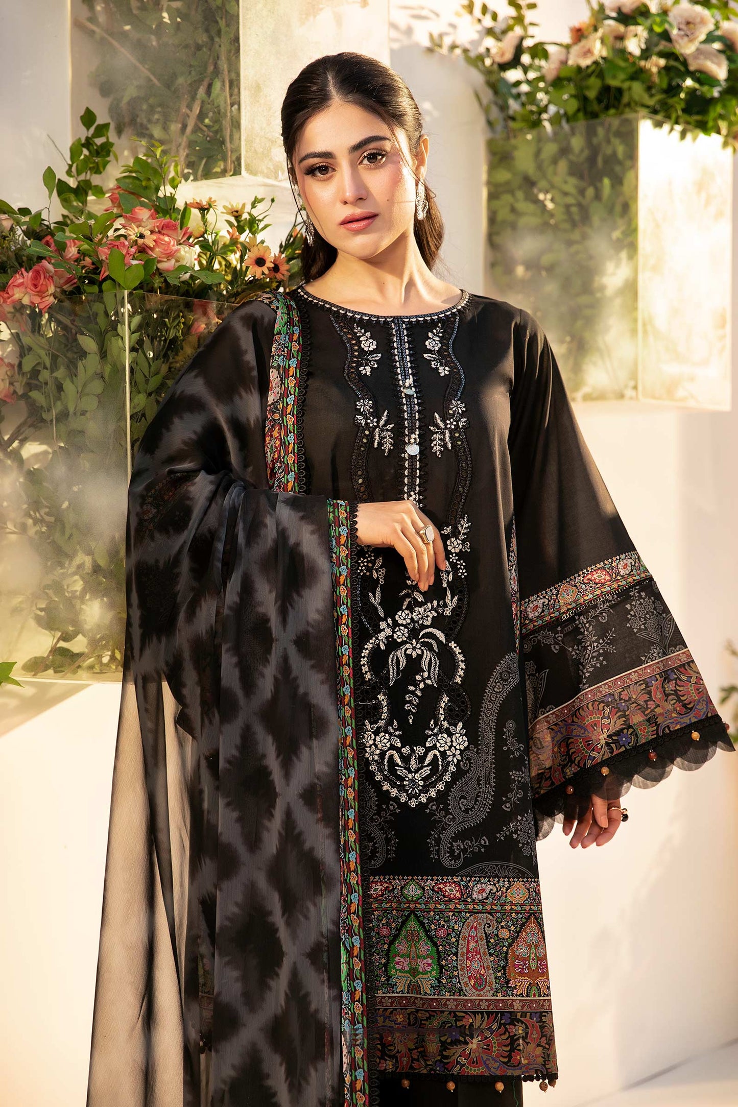 Maria B | M Basic Summer Lawn 25 | MB-CUS25-703A M Black Lawn