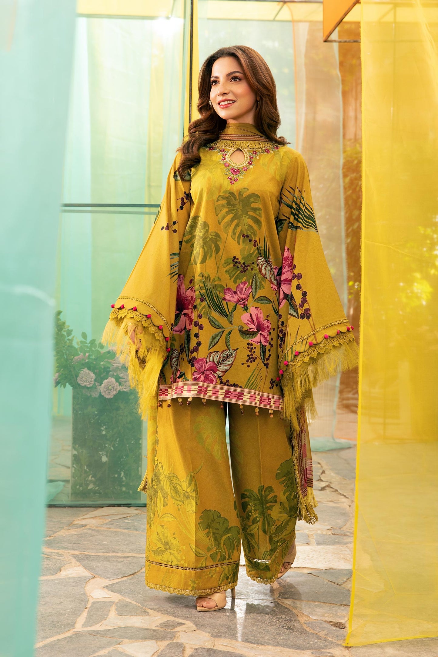 Maria B | M Basic Summer Lawn 25 | MB-CUS25-710A XS Olive Green Lawn