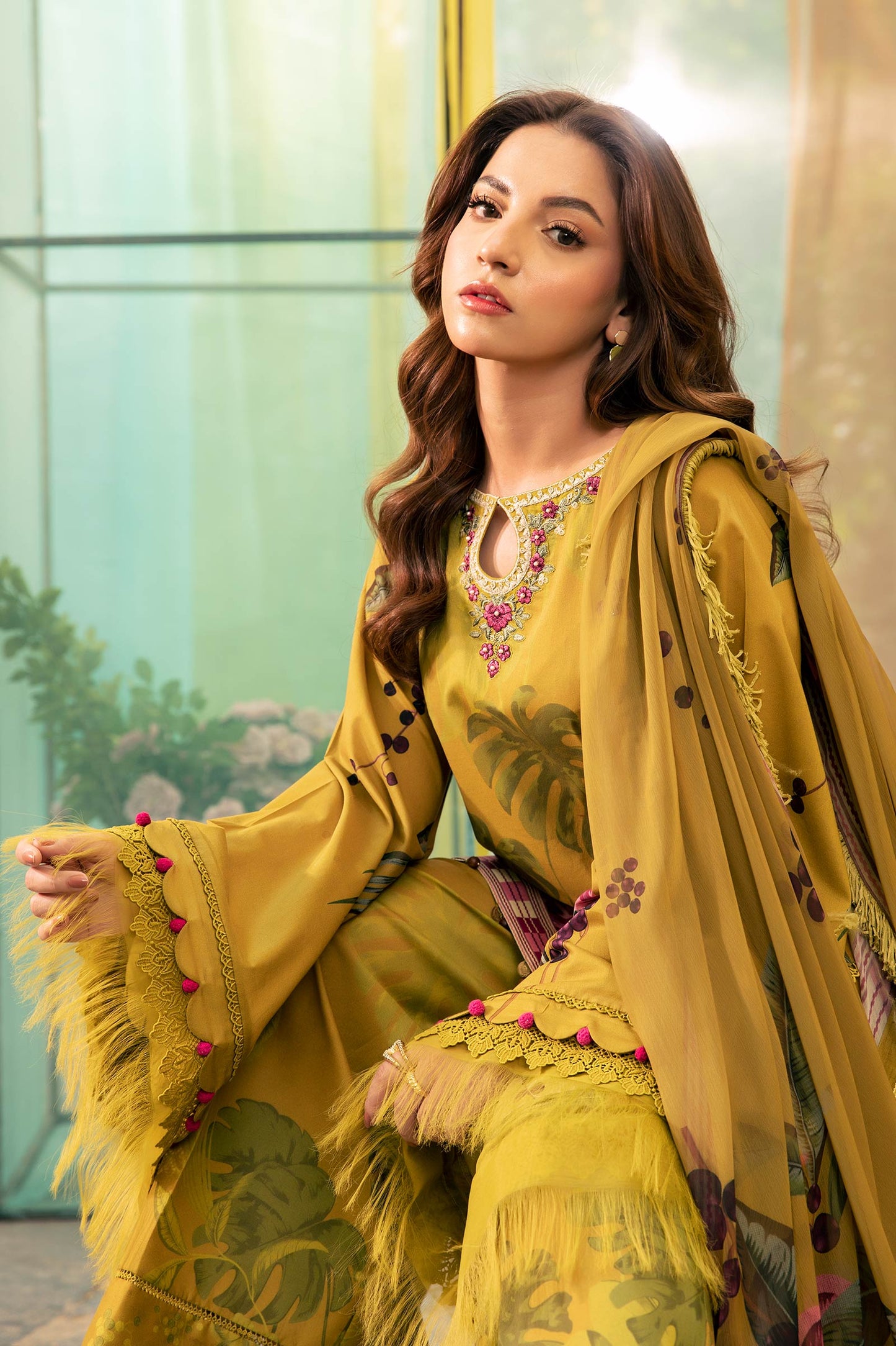 Maria B | M Basic Summer Lawn 25 | MB-CUS25-710A S Olive Green Lawn