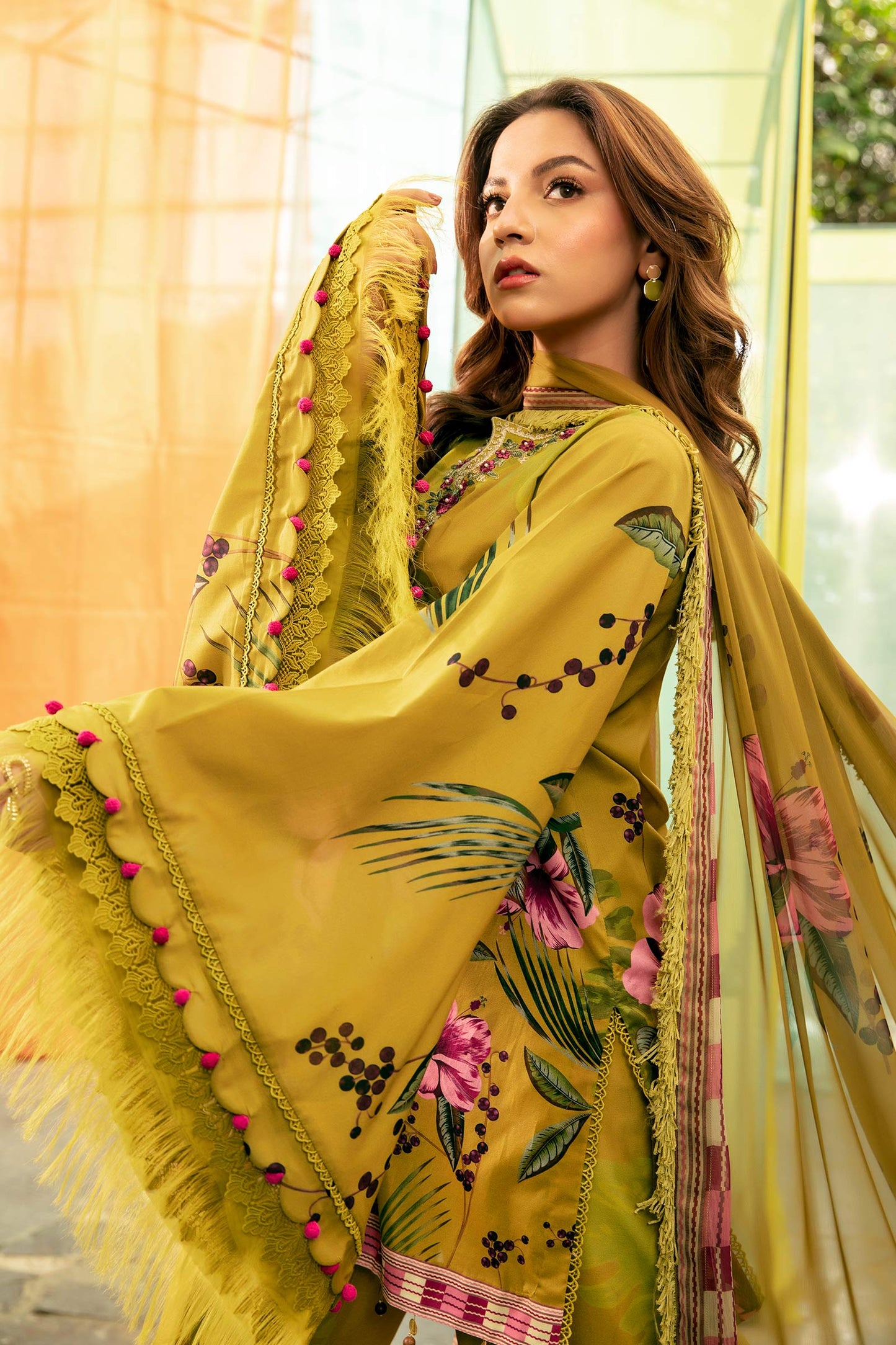 Maria B | M Basic Summer Lawn 25 | MB-CUS25-710A XL Olive Green Lawn
