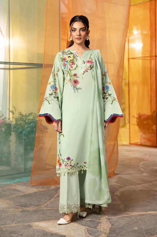 Maria B | M Basic Summer Lawn 25 | MB-CUS25-712B XS Mint Green Slub Lawn