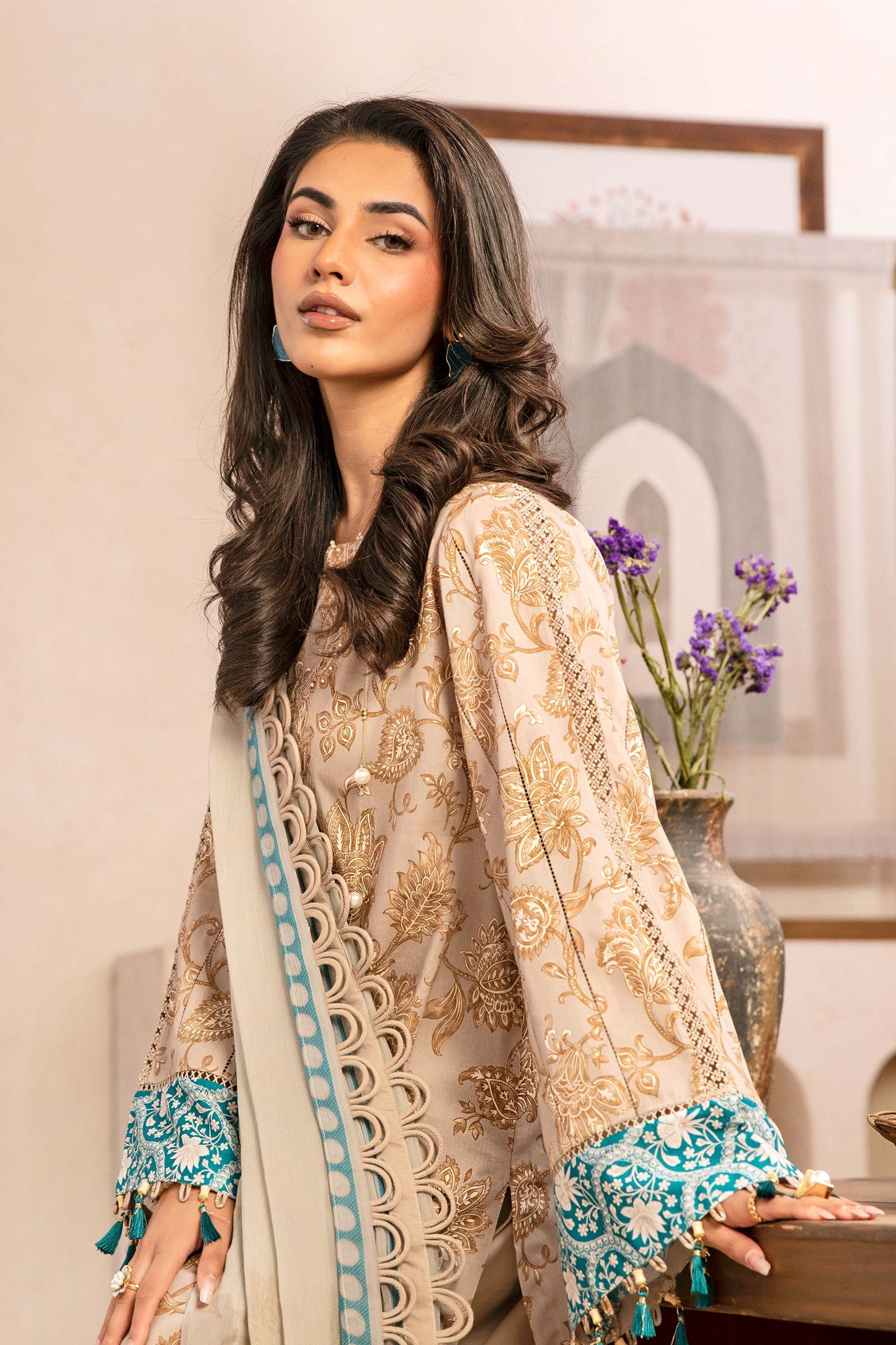 Maria B | Eid Basic Lawn | MB-CUS25-909B L Beige Lawn