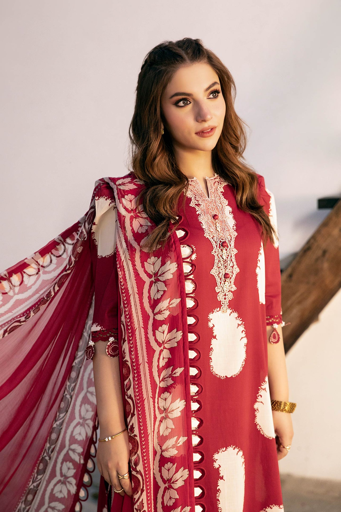 Maria B | Eid Basic Lawn | MB-CUS25-911A S Maroon Slub Lawn