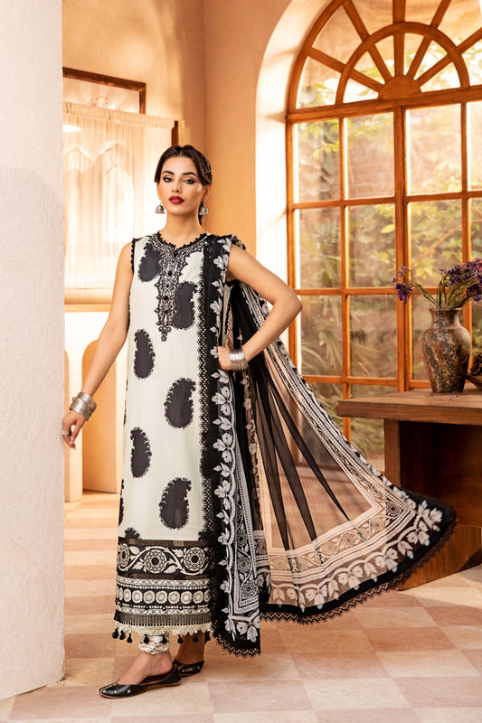 Maria B | Eid Basic Lawn | MB-CUS25-911B XS White Lawn